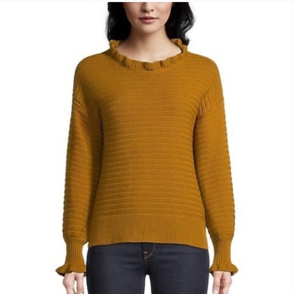 Madewell Gold Ruffle Merino Wool Blend Sweater Size Medium